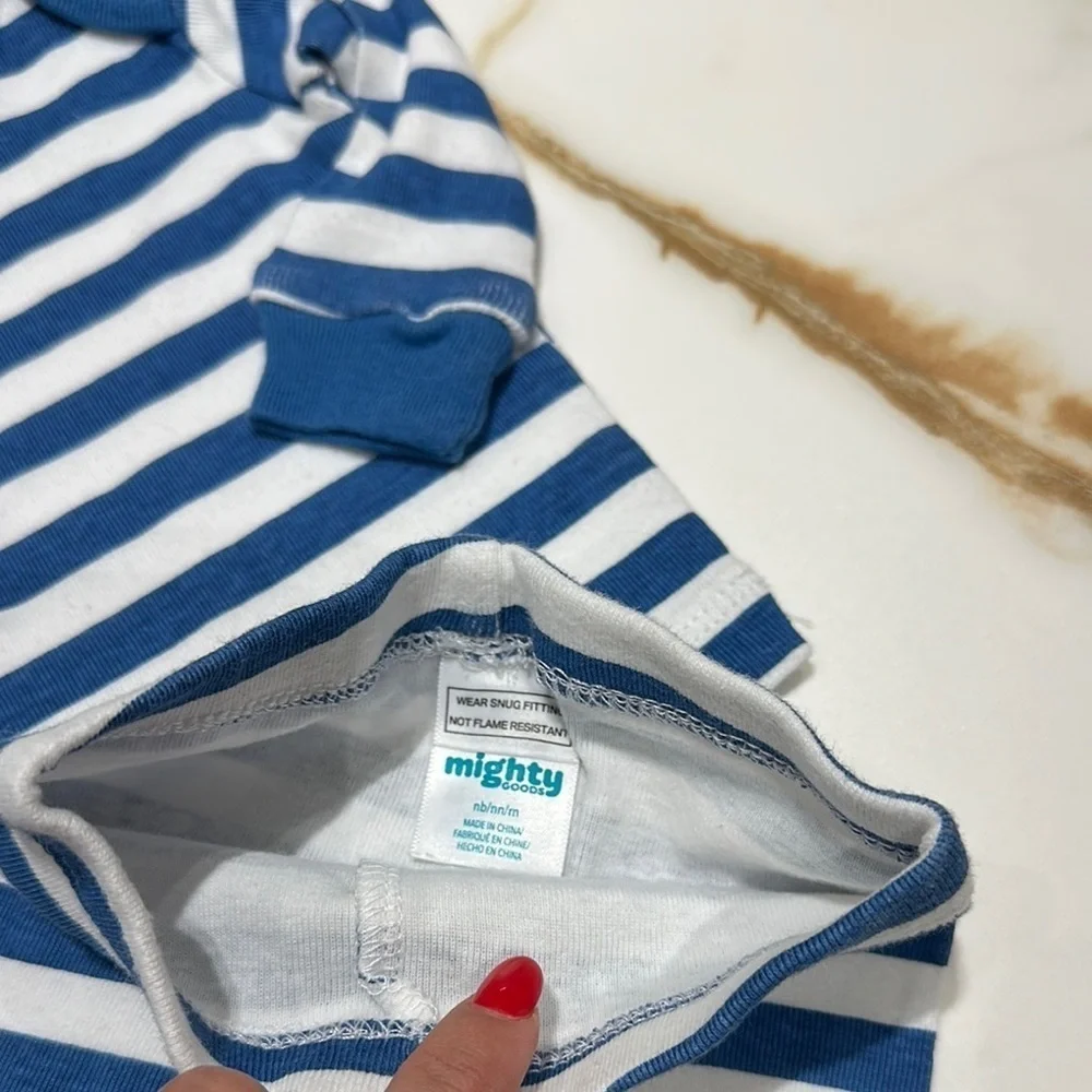 Mighty Goods Blue Baby Outfit Set with Lightning and Stripes NB